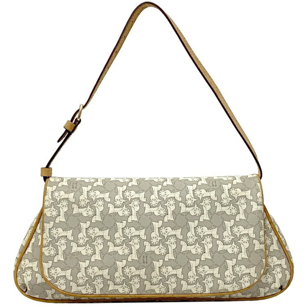 Celine Shoulder Bag Gray White Beige Sulky Accessory Clutch Handbag Carriage